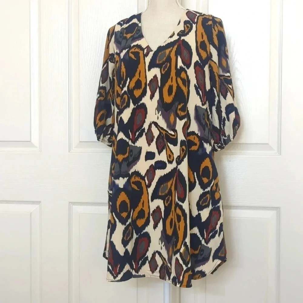 Tyche Dress Womens Puff Sleeve Abstract Printed